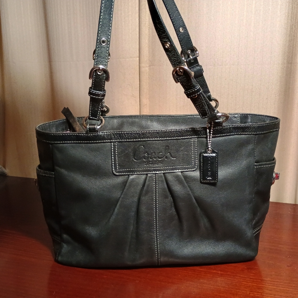 Coach East West Gallery Pleated Black Leather Shoulder Bag